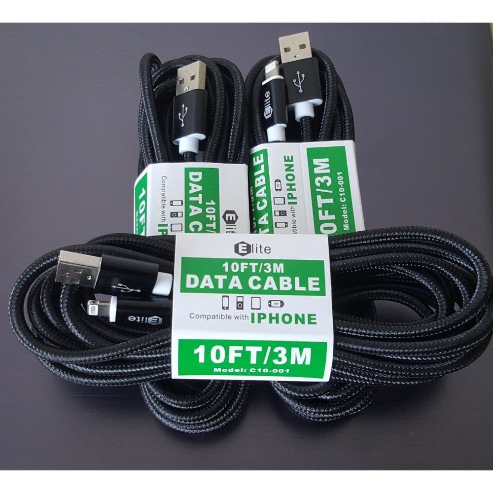3 X 10ft Long iPhone Charger Cable USB A to Lightning
